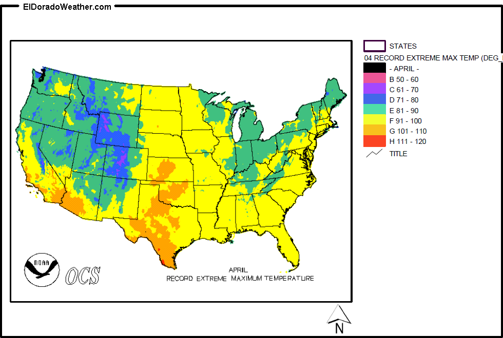 United States April Record Extreme Maximum Temperature